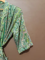 Load image into Gallery viewer, Green Paisley Cotton Kimono Robe for Women | Lightweight Long Bathrobe, Bridesmaid Robe, Beach Cover Up & Loungewear