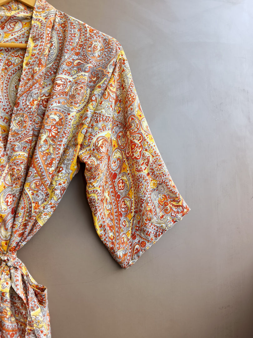 Boho Paisley Print Maxi Kimono Robe for Women | Lightweight Long Lounge Robe with Waist Tie | Resort Wear & Bridal Getting Ready Robe