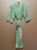 Load image into Gallery viewer, Green Paisley Cotton Kimono Robe for Women | Lightweight Long Bathrobe, Bridesmaid Robe, Beach Cover Up &amp; Loungewear