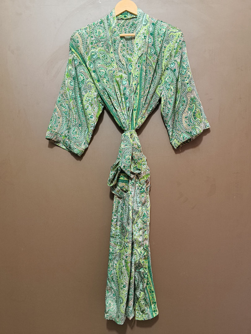 Green Paisley Cotton Kimono Robe for Women | Lightweight Long Bathrobe, Bridesmaid Robe, Beach Cover Up & Loungewear