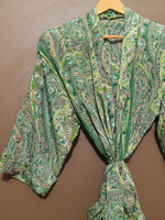 Load image into Gallery viewer, Green Paisley Cotton Kimono Robe for Women | Lightweight Long Bathrobe, Bridesmaid Robe, Beach Cover Up &amp; Loungewear
