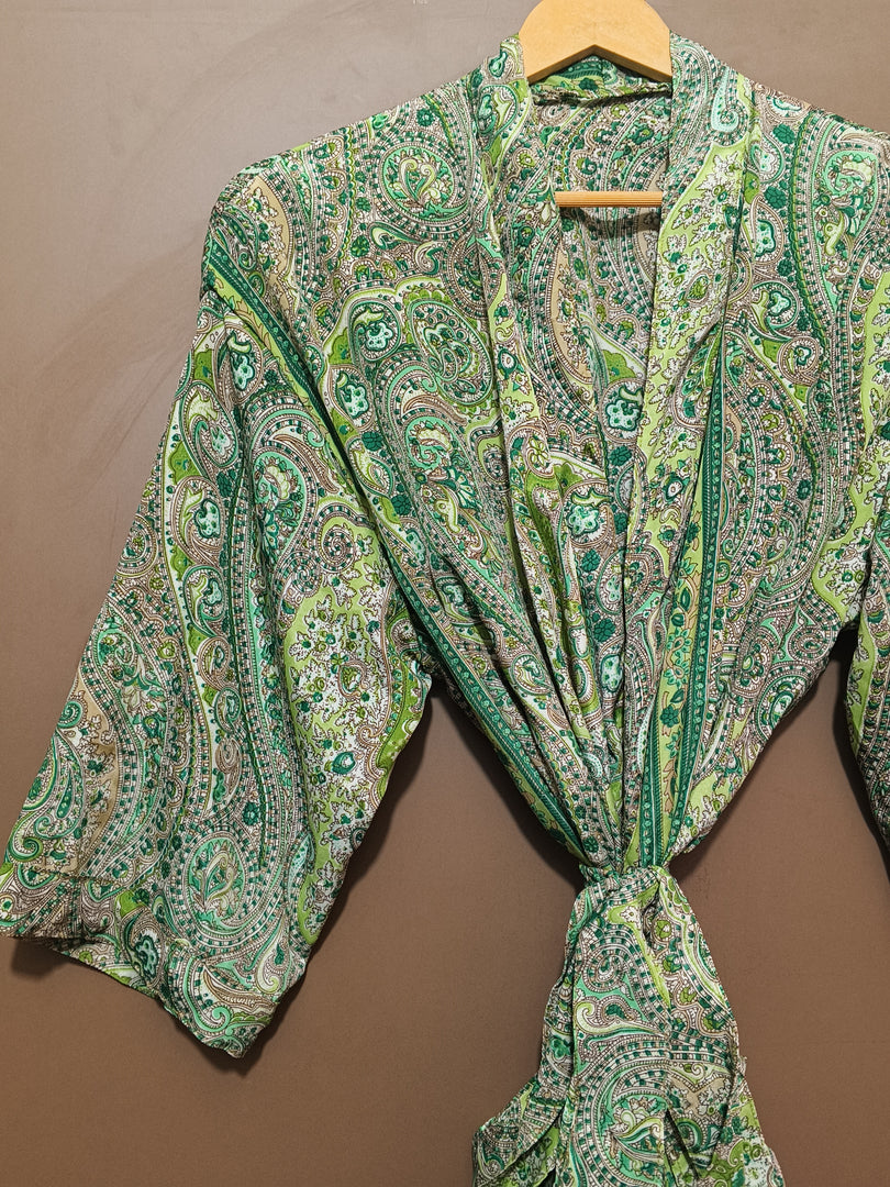 Green Paisley Cotton Kimono Robe for Women | Lightweight Long Bathrobe, Bridesmaid Robe, Beach Cover Up & Loungewear