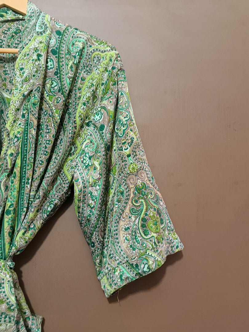 Green Paisley Cotton Kimono Robe for Women | Lightweight Long Bathrobe, Bridesmaid Robe, Beach Cover Up & Loungewear