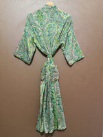 Load image into Gallery viewer, Green Paisley Cotton Kimono Robe for Women | Lightweight Long Bathrobe, Bridesmaid Robe, Beach Cover Up &amp; Loungewear