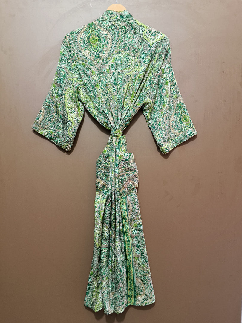 Green Paisley Cotton Kimono Robe for Women | Lightweight Long Bathrobe, Bridesmaid Robe, Beach Cover Up & Loungewear