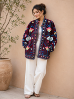 Load image into Gallery viewer, Handmade Burgundy Velvet Suzani Jacket, Floral Embroidered Boho Coat