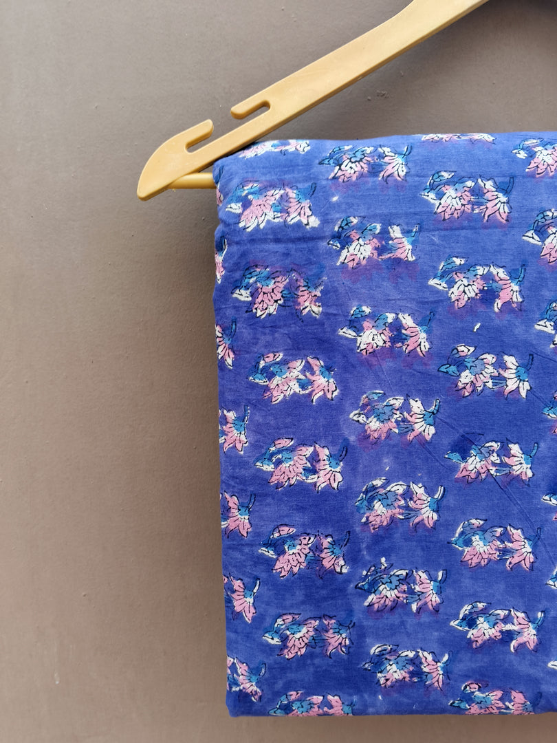 Handmade Blue Block Print Cotton Fabric | Indian Floral Cotton Fabric | Soft Printed Fabric by Yard | Dress Making Fabric | Quilting & Craft Fabric