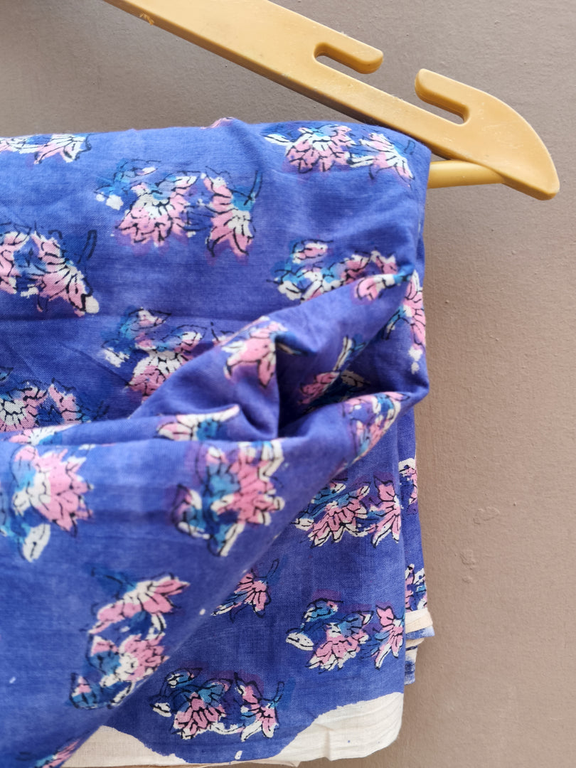 Handmade Blue Block Print Cotton Fabric | Indian Floral Cotton Fabric | Soft Printed Fabric by Yard | Dress Making Fabric | Quilting & Craft Fabric