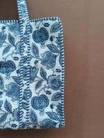Load image into Gallery viewer, Blue Floral Quilted Tote Bag, Handmade Cotton Shoulder Bag, Block Print Tote, Large Everyday Shopper, Boho Market Bag, Travel Tote, Gift for Her