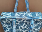 Load image into Gallery viewer, Blue Floral Quilted Tote Bag, Handmade Cotton Shoulder Bag, Block Print Tote, Large Everyday Shopper, Boho Market Bag, Travel Tote, Gift for Her