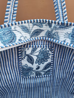 Load image into Gallery viewer, Blue Floral Quilted Tote Bag, Handmade Cotton Shoulder Bag, Block Print Tote, Large Everyday Shopper, Boho Market Bag, Travel Tote, Gift for Her
