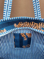 Load image into Gallery viewer, Handmade Quilted Cotton Tote Bag | Blue Tiger Print Shoulder Bag | Block Print Everyday Tote | Reversible Travel Shopping Bag