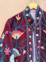 Load image into Gallery viewer, Handmade Burgundy Velvet Suzani Jacket, Floral Embroidered Boho Coat