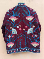 Load image into Gallery viewer, Handmade Burgundy Velvet Suzani Jacket, Floral Embroidered Boho Coat