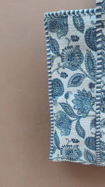 Load and play video in Gallery viewer, Blue Floral Quilted Tote Bag, Handmade Cotton Shoulder Bag, Block Print Tote, Large Everyday Shopper, Boho Market Bag, Travel Tote, Gift for Her